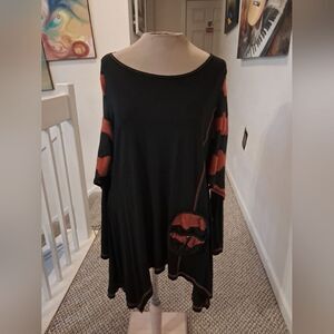 *Final Price* Kaktus Tunic Women's Small S Black Orange Lagenlook Artsy